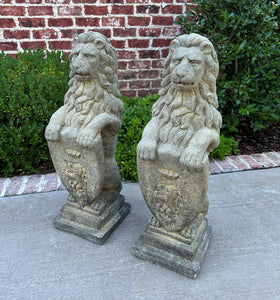 Vintage English Statues Garden Figures LIONS Shield Cast Stone PAIR 32" #1