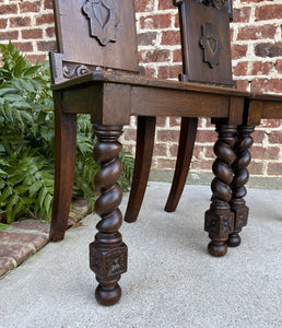 Antique English PAIR Chairs BARLEY TWIST Carved Shields GOTHIC Oak 19th C