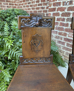 Antique English PAIR Chairs BARLEY TWIST Carved Shields GOTHIC Oak 19th C