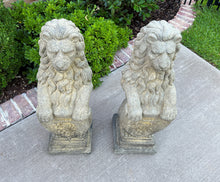 Load image into Gallery viewer, Vintage English Statues Garden Figures LIONS Shield Cast Stone PAIR 32&quot; #1