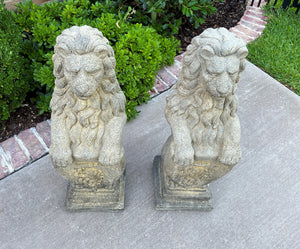 Vintage English Statues Garden Figures LIONS Shield Cast Stone PAIR 32" #1