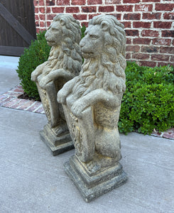 Vintage English Statues Garden Figures LIONS Shield Cast Stone PAIR 32" #1