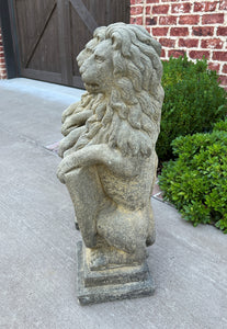 Vintage English Statues Garden Figures LIONS Shield Cast Stone PAIR 32" #1