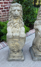 Load image into Gallery viewer, Vintage English Statues Garden Figures LIONS Shield Cast Stone PAIR 32&quot; #1