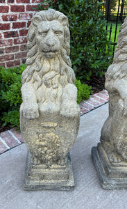 Vintage English Statues Garden Figures LIONS Shield Cast Stone PAIR 32" #1