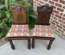 Load image into Gallery viewer, Antique English PAIR Chairs BARLEY TWIST Carved Shields GOTHIC Oak 19th C