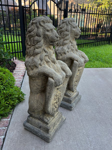 Vintage English Statues Garden Figures LIONS Shield Cast Stone PAIR 32" #1