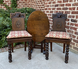 Antique English PAIR Chairs BARLEY TWIST Carved Shields GOTHIC Oak 19th C