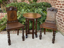 Load image into Gallery viewer, Antique English PAIR Chairs BARLEY TWIST Carved Shields GOTHIC Oak 19th C