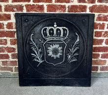 Load image into Gallery viewer, Antique French Cast Iron Fireback Fireplace Hearth Crown Armorial Coat of Arms
