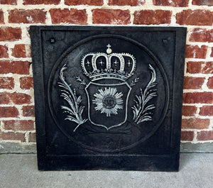 Antique French Cast Iron Fireback Fireplace Hearth Crown Armorial Coat of Arms