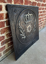 Load image into Gallery viewer, Antique French Cast Iron Fireback Fireplace Hearth Crown Armorial Coat of Arms