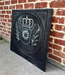 Antique French Cast Iron Fireback Fireplace Hearth Crown Armorial Coat of Arms