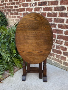 Antique English Table Oval Flip Top Gateleg Oak Trestle Feet Nightstand