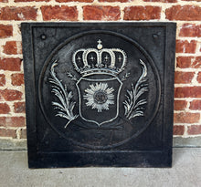 Load image into Gallery viewer, Antique French Cast Iron Fireback Fireplace Hearth Crown Armorial Coat of Arms