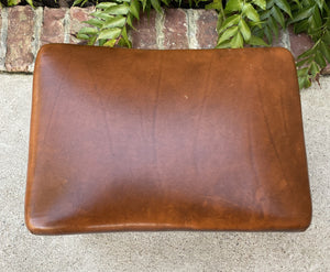 Antique English Stool Footstool Bench Barley Twist Leather Oak