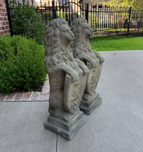 Load image into Gallery viewer, Vintage English Statues Garden Figures LIONS Shield Cast Stone PAIR 32&quot; #2