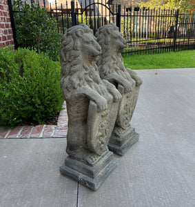 Vintage English Statues Garden Figures LIONS Shield Cast Stone PAIR 32" #2