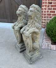 Load image into Gallery viewer, Vintage English Statues Garden Figures LIONS Shield Cast Stone PAIR 32&quot; #2