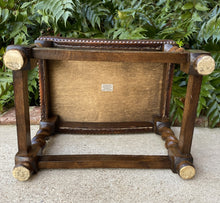 Load image into Gallery viewer, Antique English Stool Footstool Bench Barley Twist Leather Oak