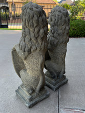 Load image into Gallery viewer, Vintage English Statues Garden Figures LIONS Shield Cast Stone PAIR 32&quot; #2