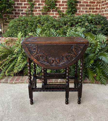 Antique English Table Drop Leaf Bobbin Twist CARVED TOP Gateleg Oval Oak