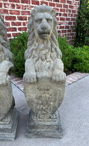 Vintage English Statues Garden Figures LIONS Shield Cast Stone PAIR 32" #2