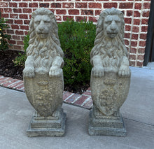 Load image into Gallery viewer, Vintage English Statues Garden Figures LIONS Shield Cast Stone PAIR 32&quot; #3