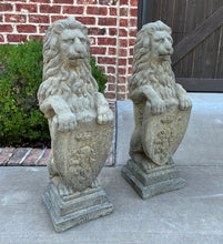 Load image into Gallery viewer, Vintage English Statues Garden Figures LIONS Shield Cast Stone PAIR 32&quot; #3