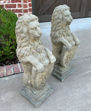 Load image into Gallery viewer, Vintage English Statues Garden Figures LIONS Shield Cast Stone PAIR 32&quot; #3