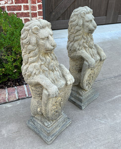 Vintage English Statues Garden Figures LIONS Shield Cast Stone PAIR 32" #3