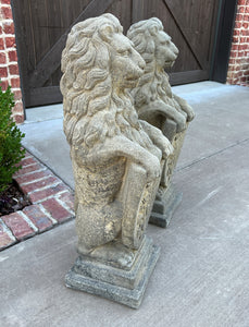 Vintage English Statues Garden Figures LIONS Shield Cast Stone PAIR 32" #3