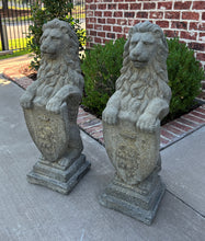 Load image into Gallery viewer, Vintage English Statues Garden Figures LIONS Shield Cast Stone PAIR 32&quot; #3