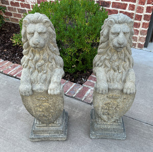 Vintage English Statues Garden Figures LIONS Shield Cast Stone PAIR 32" #3