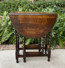 Load image into Gallery viewer, Antique English Table Drop Leaf Barley Twist Gateleg Tiger Oak Oval Nightstand