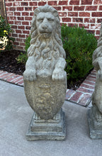 Load image into Gallery viewer, Vintage English Statues Garden Figures LIONS Shield Cast Stone PAIR 32&quot; #3