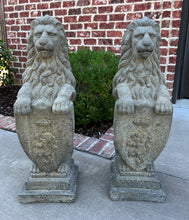 Load image into Gallery viewer, Vintage English Statues Garden Figures LIONS Shield Cast Stone PAIR 32&quot; #3