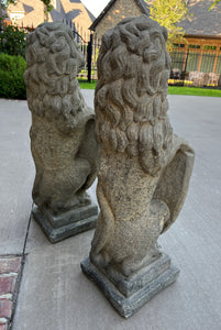 Vintage English Statues Garden Figures LIONS Shield Cast Stone PAIR 32" #3