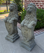 Load image into Gallery viewer, Vintage English Statues Garden Figures LIONS Shield Cast Stone PAIR 32&quot; #3