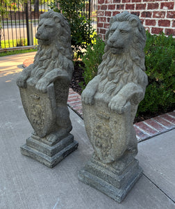 Vintage English Statues Garden Figures LIONS Shield Cast Stone PAIR 32" #3