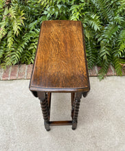 Load image into Gallery viewer, Antique English Table Drop Leaf Barley Twist Gateleg Tiger Oak Oval Nightstand