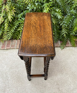 Antique English Table Drop Leaf Barley Twist Gateleg Tiger Oak Oval Nightstand