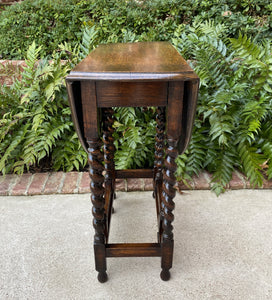 Antique English Table Drop Leaf Barley Twist Gateleg Tiger Oak Oval Nightstand