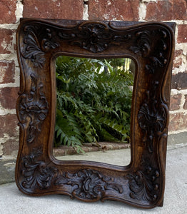 Antique French Rococo Mirror CARVED OAK Wood Back Framed Wall Mirror 1920s