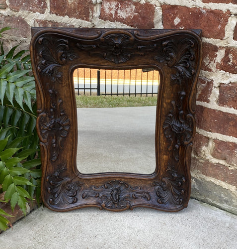 Antique French Rococo Mirror CARVED OAK Wood Back Framed Wall Mirror 1920s