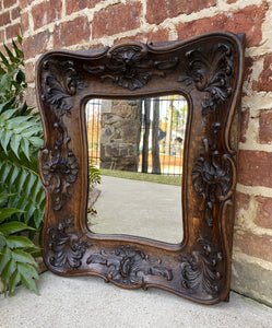 Antique French Rococo Mirror CARVED OAK Wood Back Framed Wall Mirror 1920s