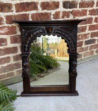 Load image into Gallery viewer, Antique English Mirror Renaissance Revival Oak Frame Figural Carvings Wood Back