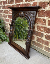 Load image into Gallery viewer, Antique English Mirror Renaissance Revival Oak Frame Figural Carvings Wood Back