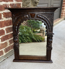 Load image into Gallery viewer, Antique English Mirror Renaissance Revival Oak Frame Figural Carvings Wood Back