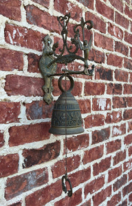 Antique English Hanging Brass Shop Bell Church Garden Dinner Bell Large 1920s